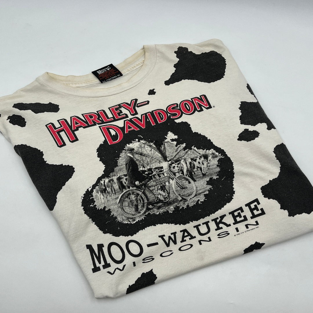1992 Vintage Harley Davidson Cow Print AOP